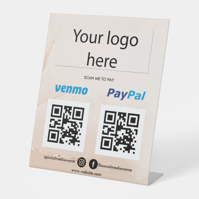 Signe De Table Ajouter l'analyse du logo pour payer Venmo PayPal  (Recto)