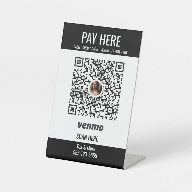 Signe De Table Ajouter le code QR Venmo Payer ici Pancarte (Recto)