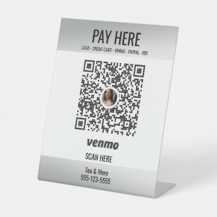 Signe De Table Ajouter QR Code Venmo Small Business Silver