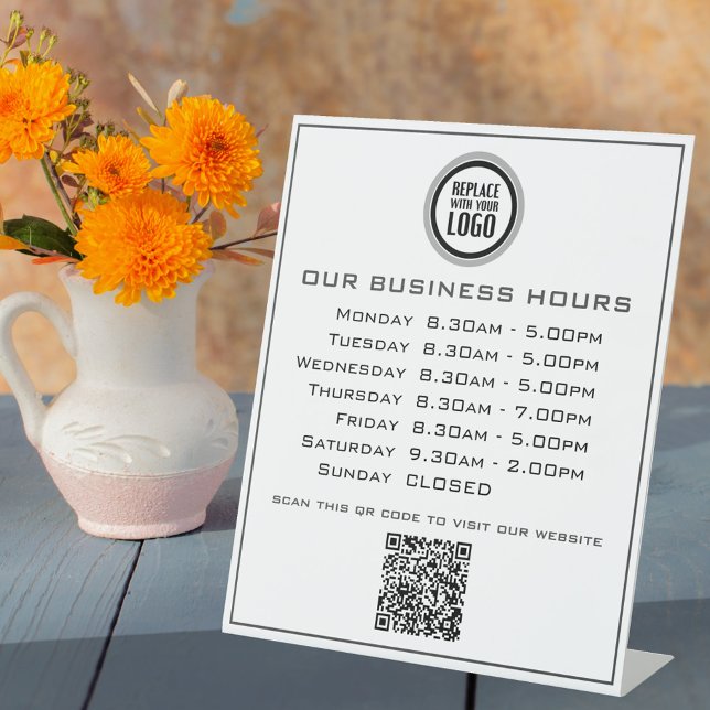 Signe De Table Ajouter votre logo Code QR Heures d'ouverture d'en (Créateur téléchargé)