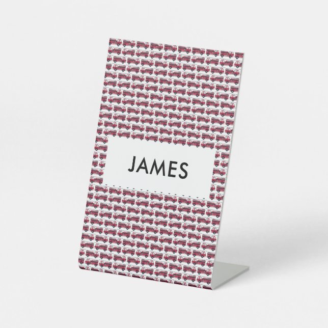 Signe De Table Ajouter votre nom Red Fire truck Personnalisé (Recto)