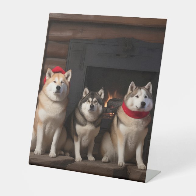 Signe De Table Akita par le Noël de la cheminée (Recto)