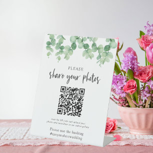 Signe De Table Album photo Mariage Eucalyptus QR Code Bienvenue