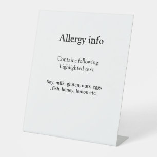 Signe De Table Alerte d'allergie alimentaire ajouter le nom du te