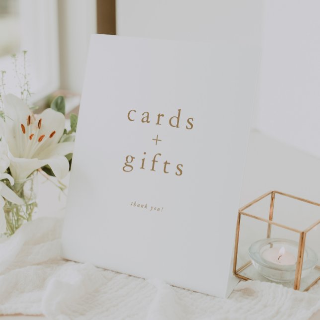 Signe De Table ALYSSA White Gold Unique Cartes et Cadeaux simples (ALYSSA White Gold Unique Simple Cards and Gifts Pedestal Sign)