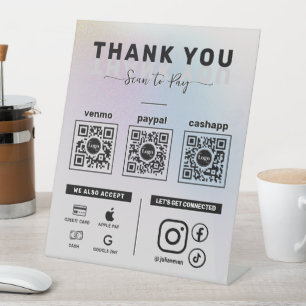 Signe De Table Analyse holographique en argent pour payer 3 QR Co