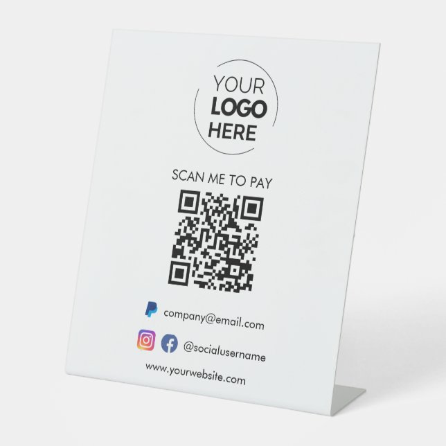 Signe De Table Analyser le code QR pour payer | Logo d'entreprise (Recto)