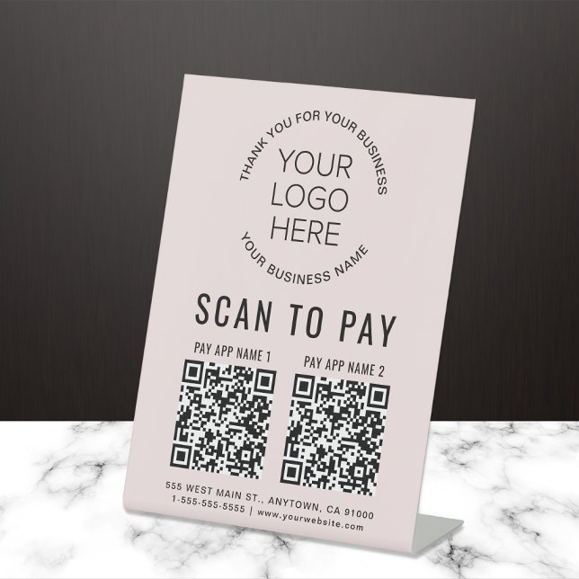 Signe De Table Analyser pour payer 2 codes QR Logo d'entreprise r (Créateur téléchargé)