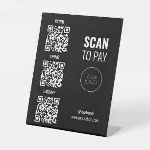 Signe De Table Analyser pour payer 3 codes QR Logo d'entreprise