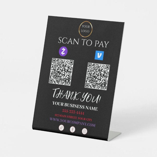Signe De Table Analyser pour payer le code QR de Zelle Venmo (Recto)