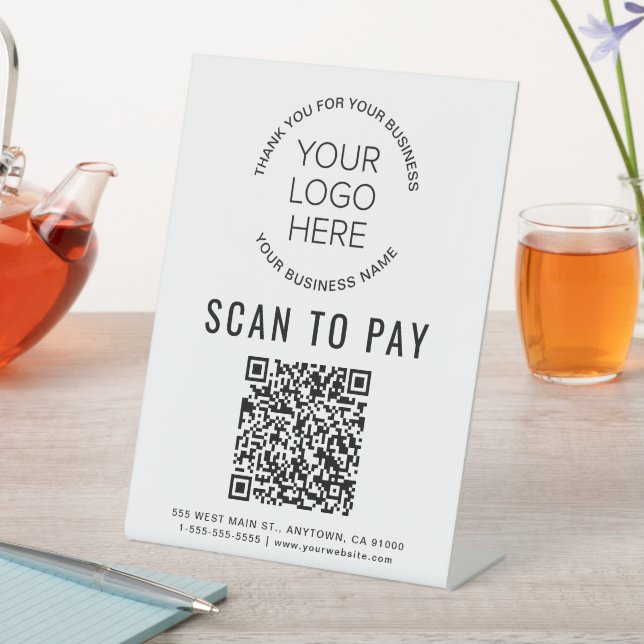 Signe De Table Analyser pour payer le code QR Logo d'entreprise (In SItu)
