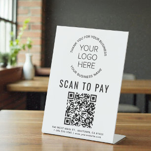 Signe De Table Analyser pour payer le code QR Logo d'entreprise