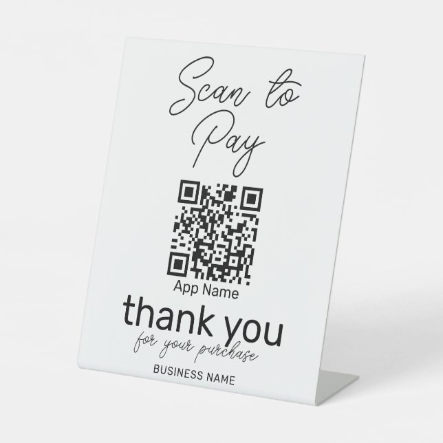 Signe De Table Analyser pour payer le code Qr Paiement noir blanc (Recto)