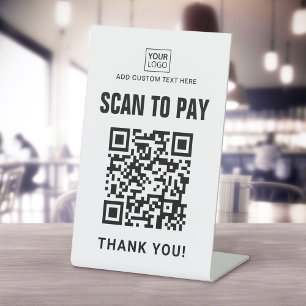 Signe De Table Analyser pour payer le logo QR code blanc ou coule