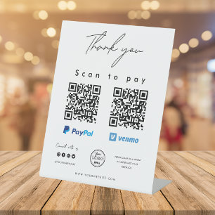Signe De Table Analyser pour payer Logo Paypal Venmo QR Code Merc