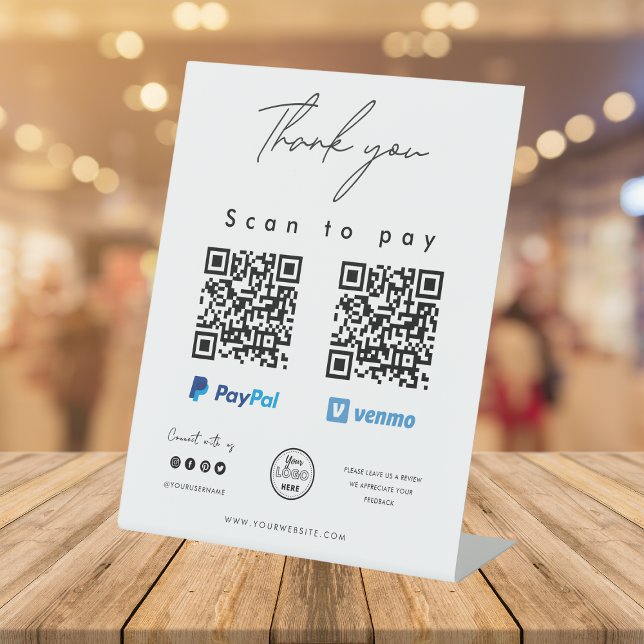 Signe De Table Analyser pour payer Logo Paypal Venmo QR Code Merc (Créateur téléchargé)