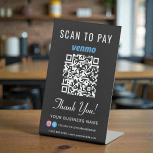 Signe De Table Analyser pour payer Venmo QR Code noir