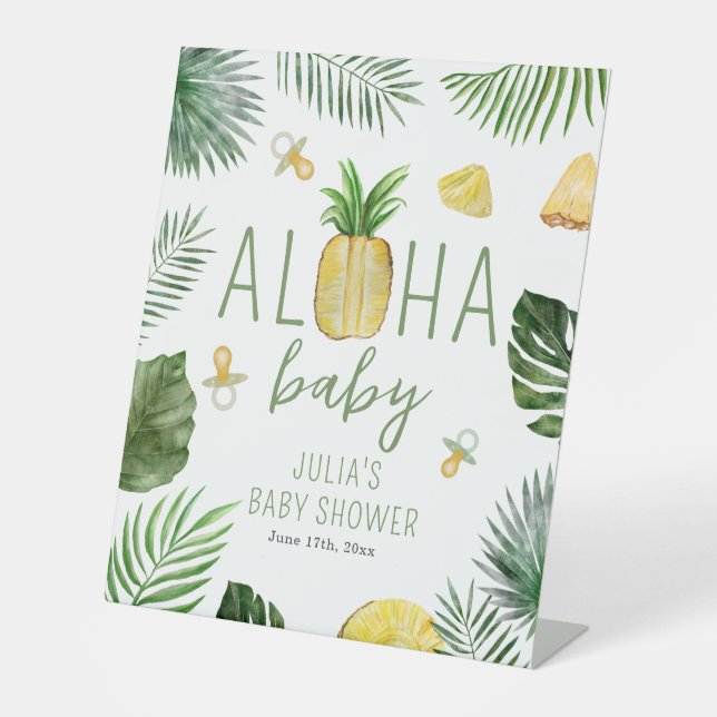 Signe De Table Ananas & Pacificateurs Aloha Baby shower vert (Recto)