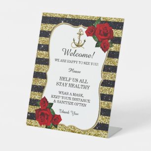 Signe De Table Ancre nautique Gold Black Stripes Mariage Sécurité