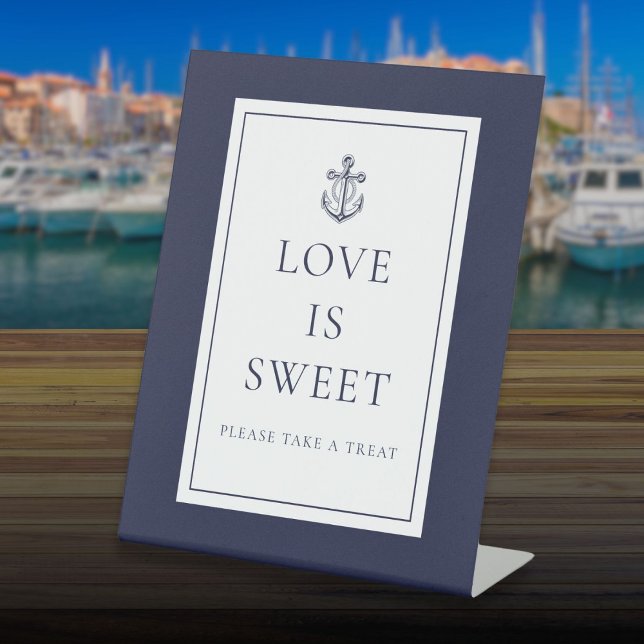Signe De Table Ancre nautique Marine L'amour bleu est doux (Nautical Anchor Navy Blue Love Is Swee Pedestal Sign)