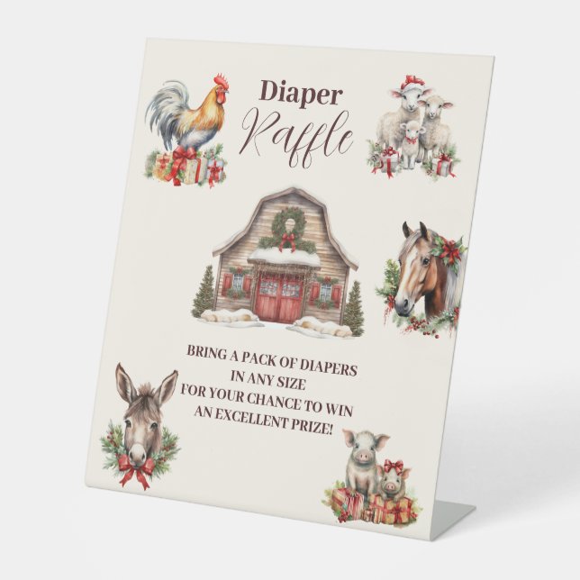 Signe De Table Animaux de la ferme d'hiver Raffle Diapper de Noël (Recto)