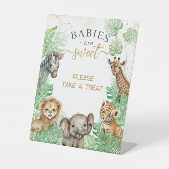 Signe De Table Animaux de Safari Baby shower de verdure tropicale (Recto)