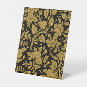 Signe De Table Antique Or Floral Indien Laqué Noir Motif