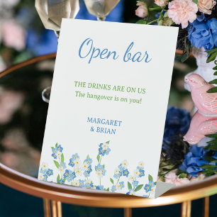 Signe De Table Aquarelle bleu & blanc Floral Open Bar Mariage