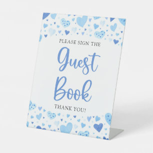 Signe De Table Aquarelle Bleu Coeurs Saint Valentin Livre d'or