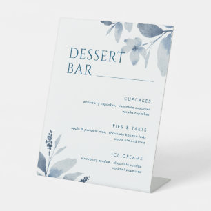 Signe De Table Aquarelle bleu foncé Floral Dessert Bar Menu Panne