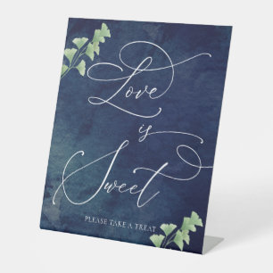 Signe De Table Aquarelle Bleu foncé Vert Mariage Dessert Bar