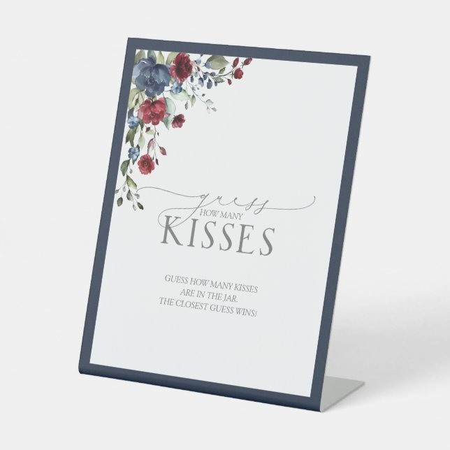 Signe De Table Aquarelle bleu marine Bourgogne Combien de baisers (Recto)