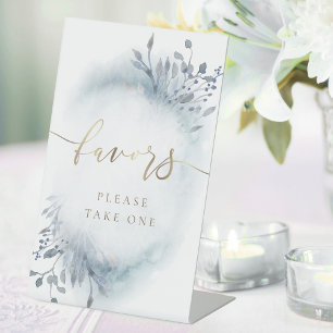 Signe De Table aquarelle bleu poussiéreux feuillage favorise