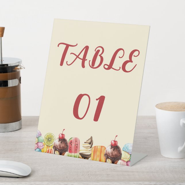 Signe De Table Aquarelle Crème glacée Table Baby shower sucré (In SItu)