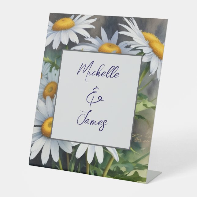 Signe De Table Aquarelle Daisies Fleurs Professionnel tendance (Recto)