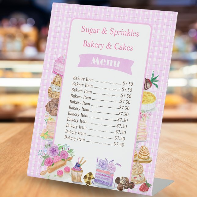 Signe De Table Aquarelle Desserts Rose Prix Boulangerie Café Pann (Créateur téléchargé)