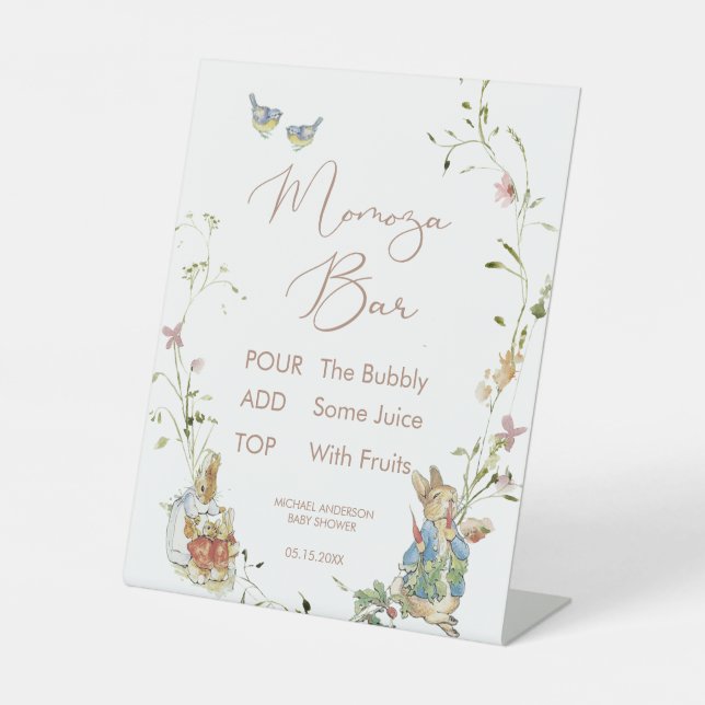 Signe De Table Aquarelle Elegant Fleur sauvage Peter Rabbit bébé (Recto)