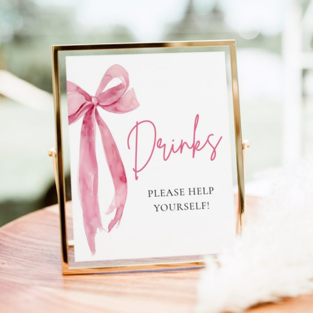 Signe De Table Aquarelle Élégante Bow Rose Bleu Bow Bow Signal (Watercolor Elegant Blush Pink Bow Drinks Sign)