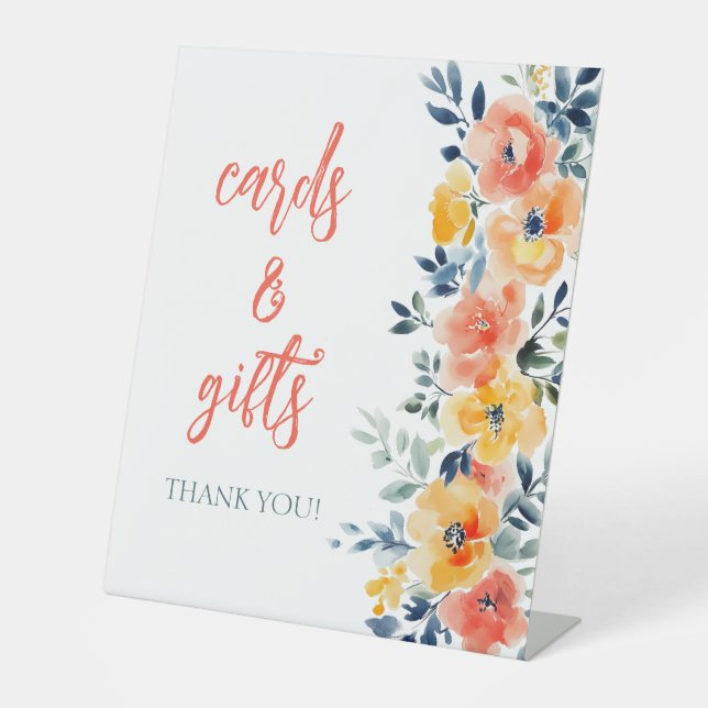 Signe De Table Aquarelle Fête des mariées florale PERSONNALISÉE (Recto)