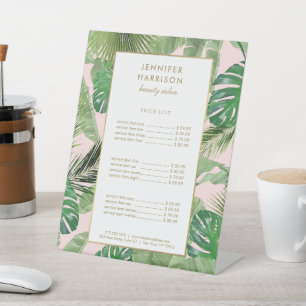 Signe De Table Aquarelle Feuille tropical Motif sur rose
