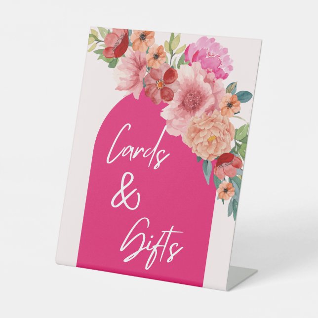 Signe De Table Aquarelle fleurie rose vif table de douche (Recto)