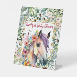 Signe De Table Aquarelle Floral Horse Baby shower
