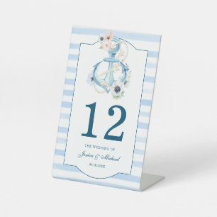 Signe De Table Aquarelle Florale Ancre Bleu Mariage
