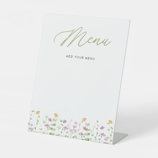 Signe De Table Aquarelle Menu Fleur sauvage rose jaune (Recto)