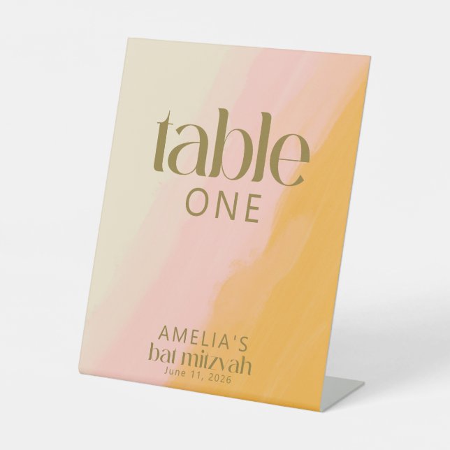 Signe De Table Aquarelle moderne rose Bat mitzvah jaune (Recto)