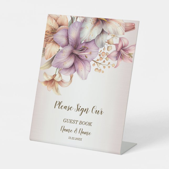 Signe De Table Aquarelle Party Boho rose Fleurs Élégant (Recto)