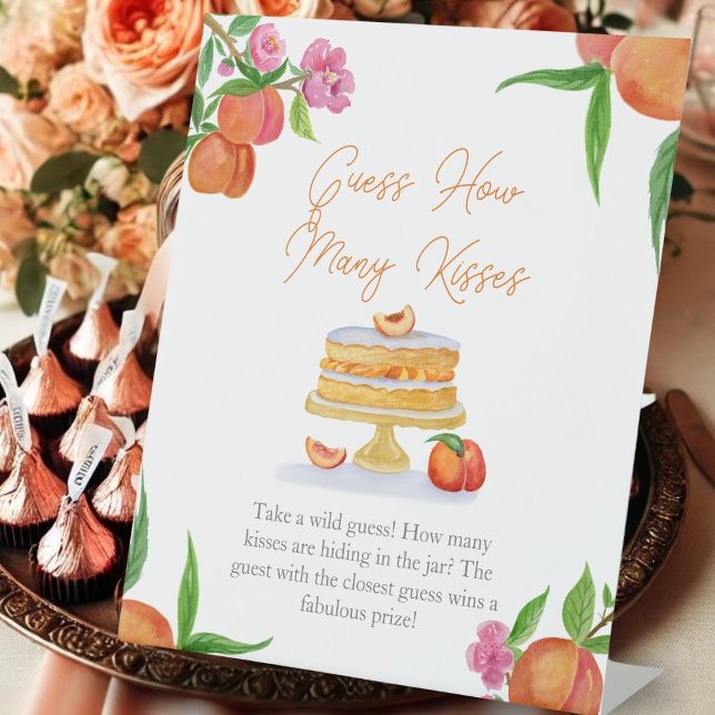 Signe De Table Aquarelle Peach Cake Bridal Devinez combien de bai (Créateur téléchargé)