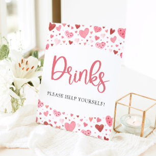 Signe De Table Aquarelle rose Coeurs rouges Saint Valentin Boisso