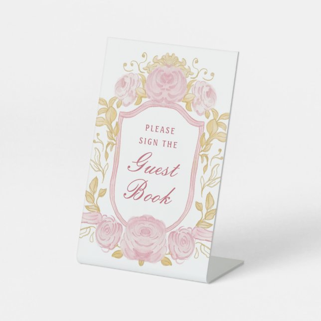 Signe De Table Aquarelle Rose Crest Livre d'invité (Recto)