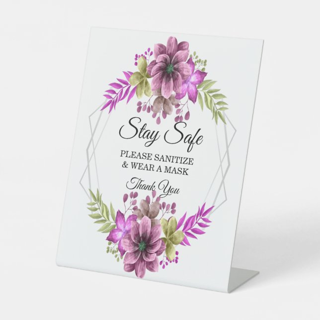 Signe De Table Aquarelle rose Et Vert Sécurité Florale (Recto)